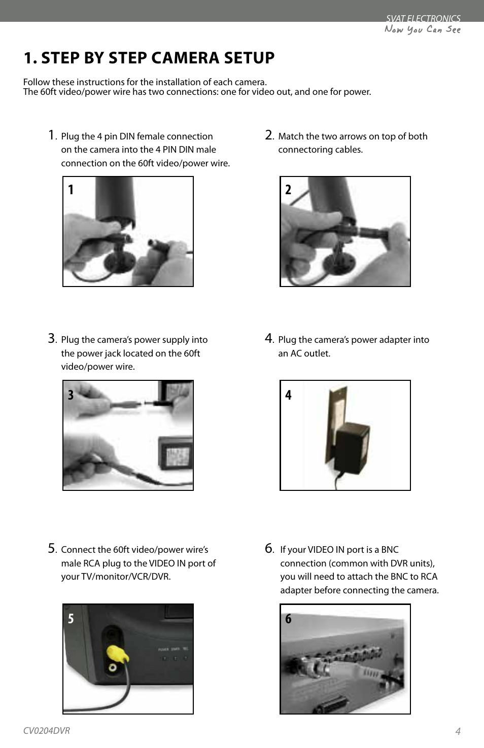 Step by step camera setup | SVAT Electronics CV0204DVR User Manual | Page 7 / 60