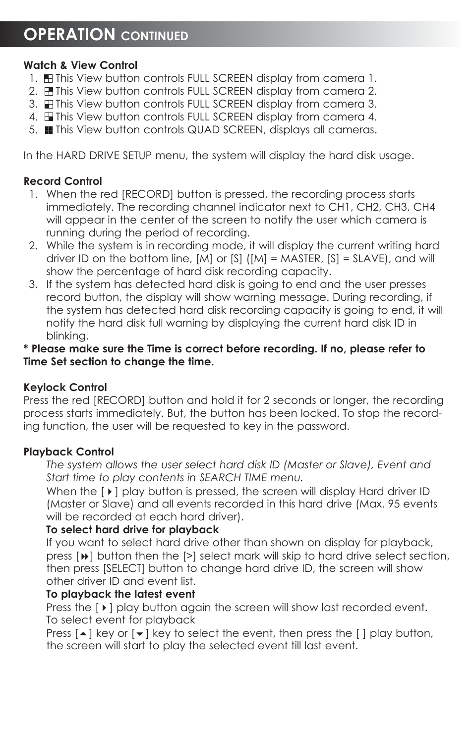 Operation | SVAT Electronics CVDVR200 User Manual | Page 7 / 16