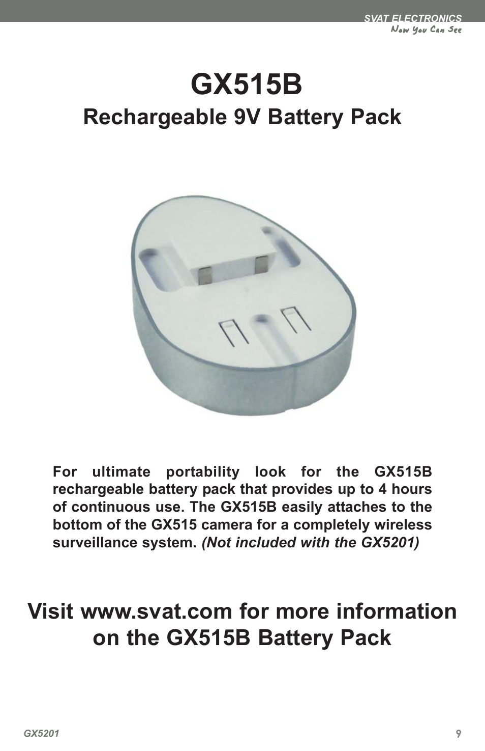 Gx515b, Rechargeable 9v battery pack | SVAT Electronics GX5201 User Manual | Page 11 / 12