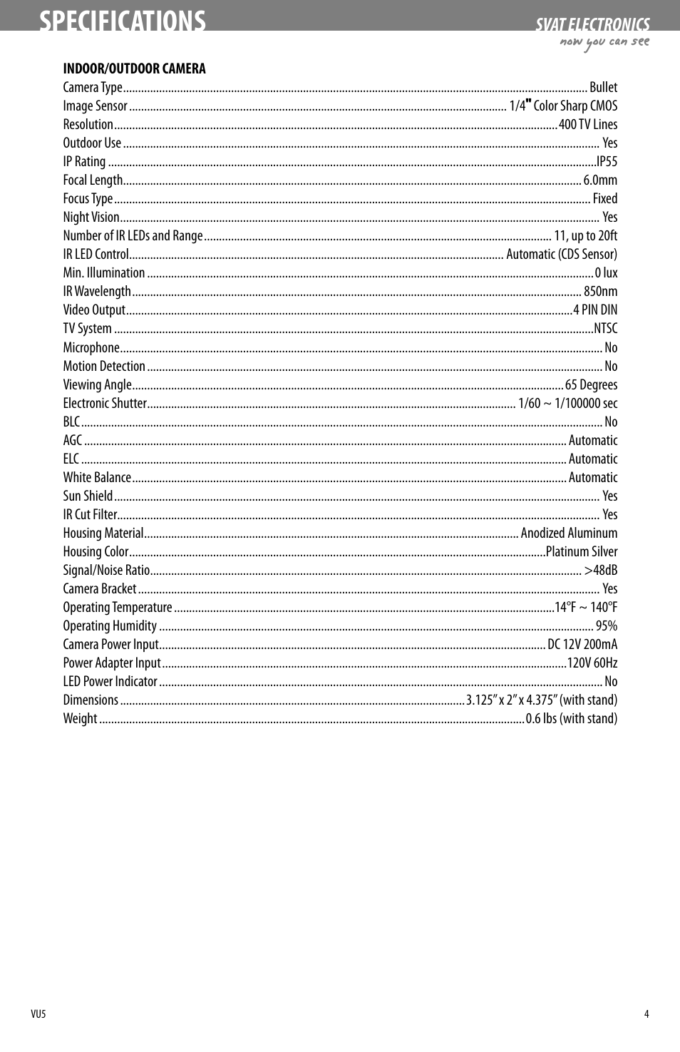 Specifications, Now you can see | SVAT Electronics VU5 User Manual | Page 7 / 10
