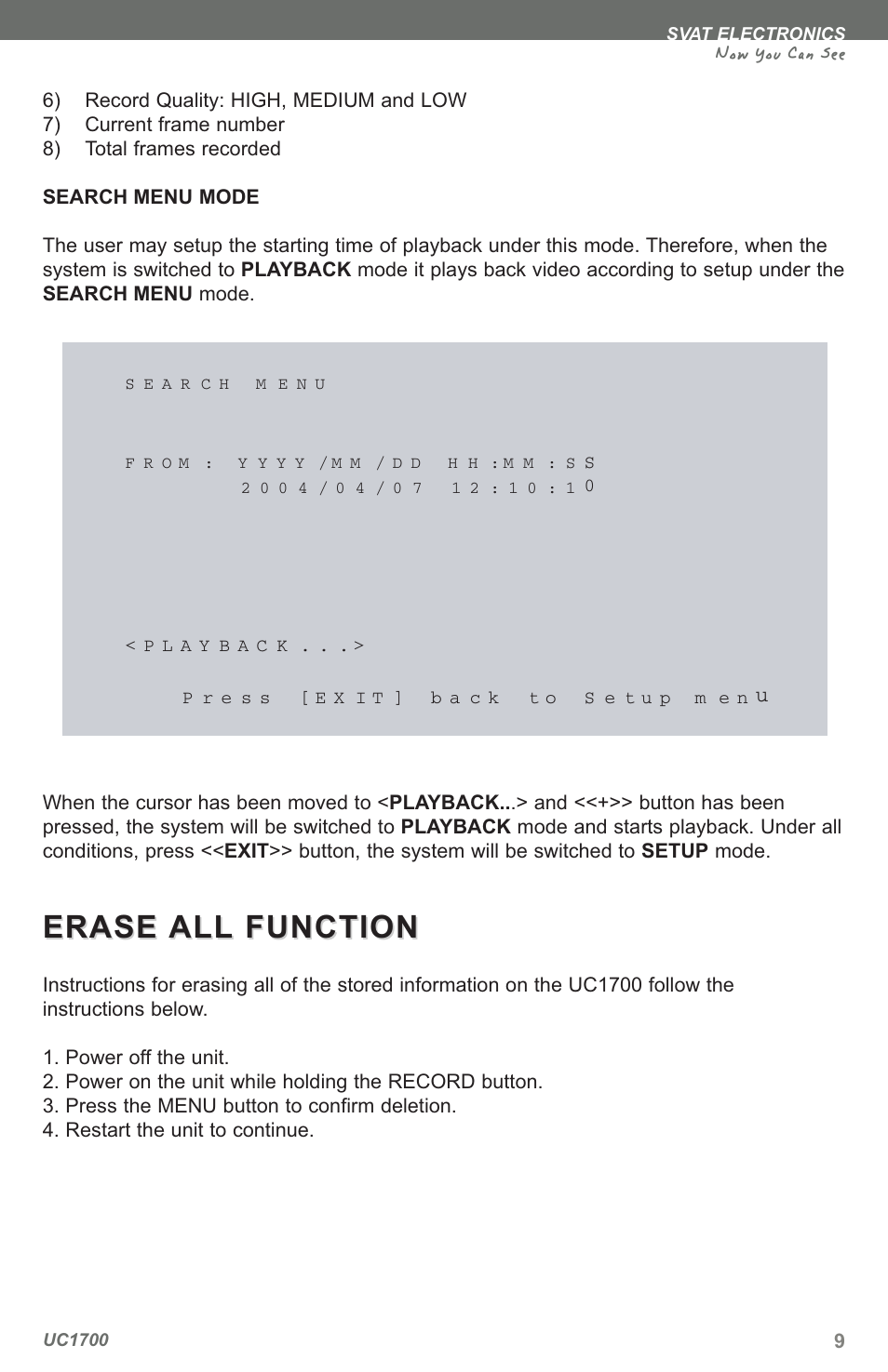 Erase, Erase all all function function, Now you can see | SVAT Electronics UC1700 User Manual | Page 12 / 20