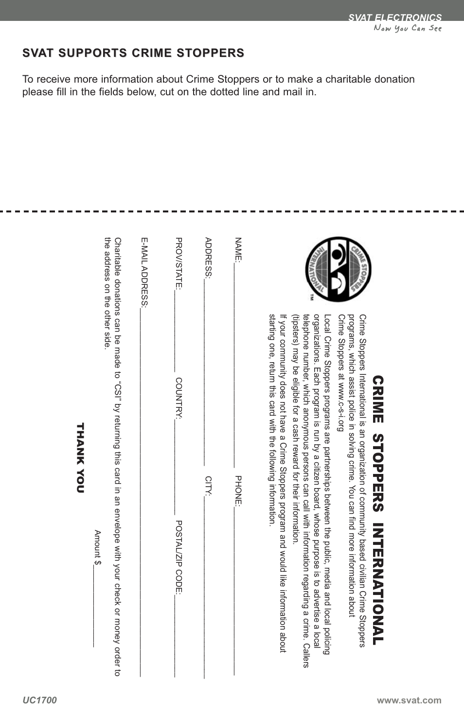Crime st oppers intern ation al, Now you can see | SVAT Electronics UC1700 User Manual | Page 18 / 20