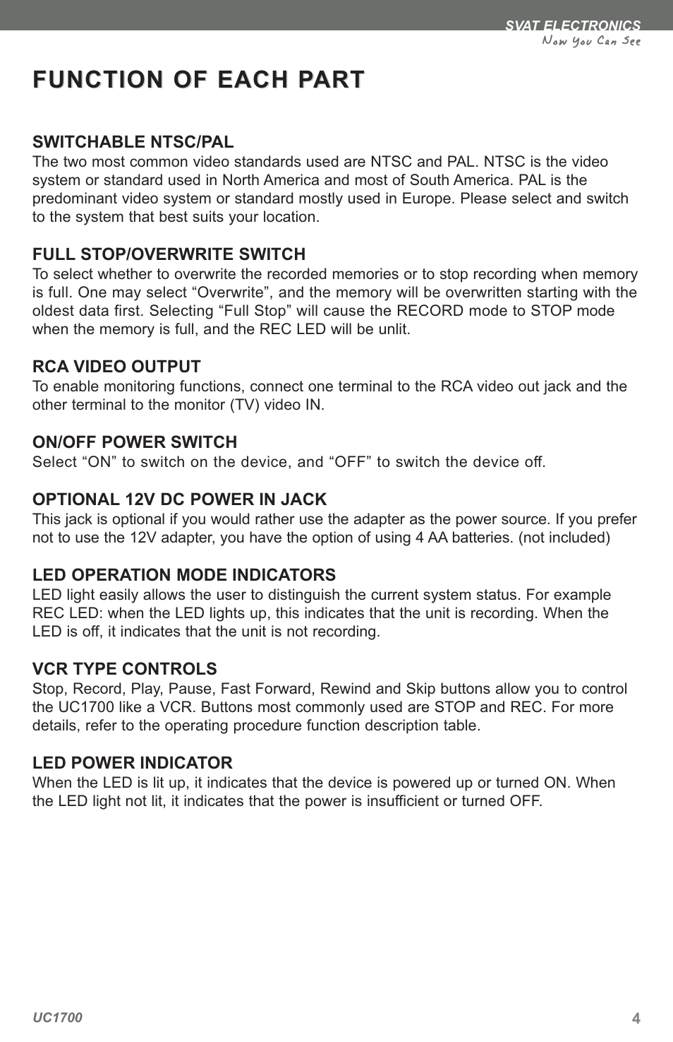 Function of each p, Function of each p art art, Now you can see | SVAT Electronics UC1700 User Manual | Page 7 / 20