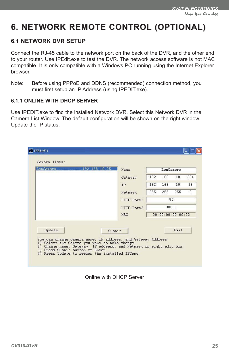 Network remote control, Network remote control (optional) (optional) | SVAT Electronics CV0104DVR User Manual | Page 28 / 60