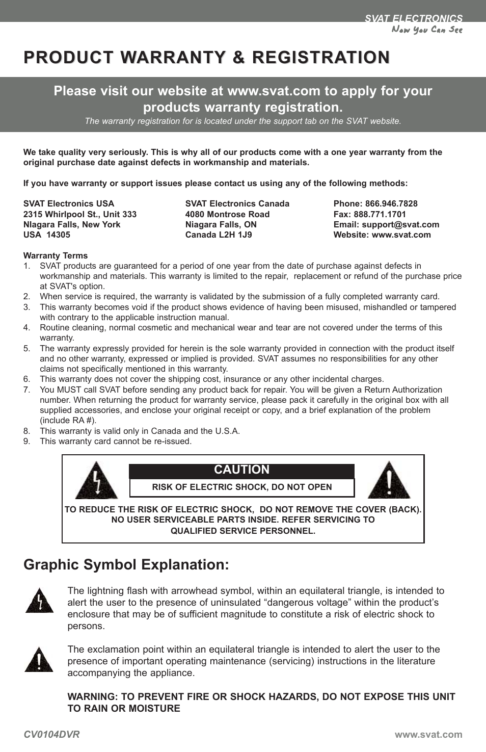 Product w, Graphic symbol explanation, Now you can see | Caution | SVAT Electronics CV0104DVR User Manual | Page 3 / 60
