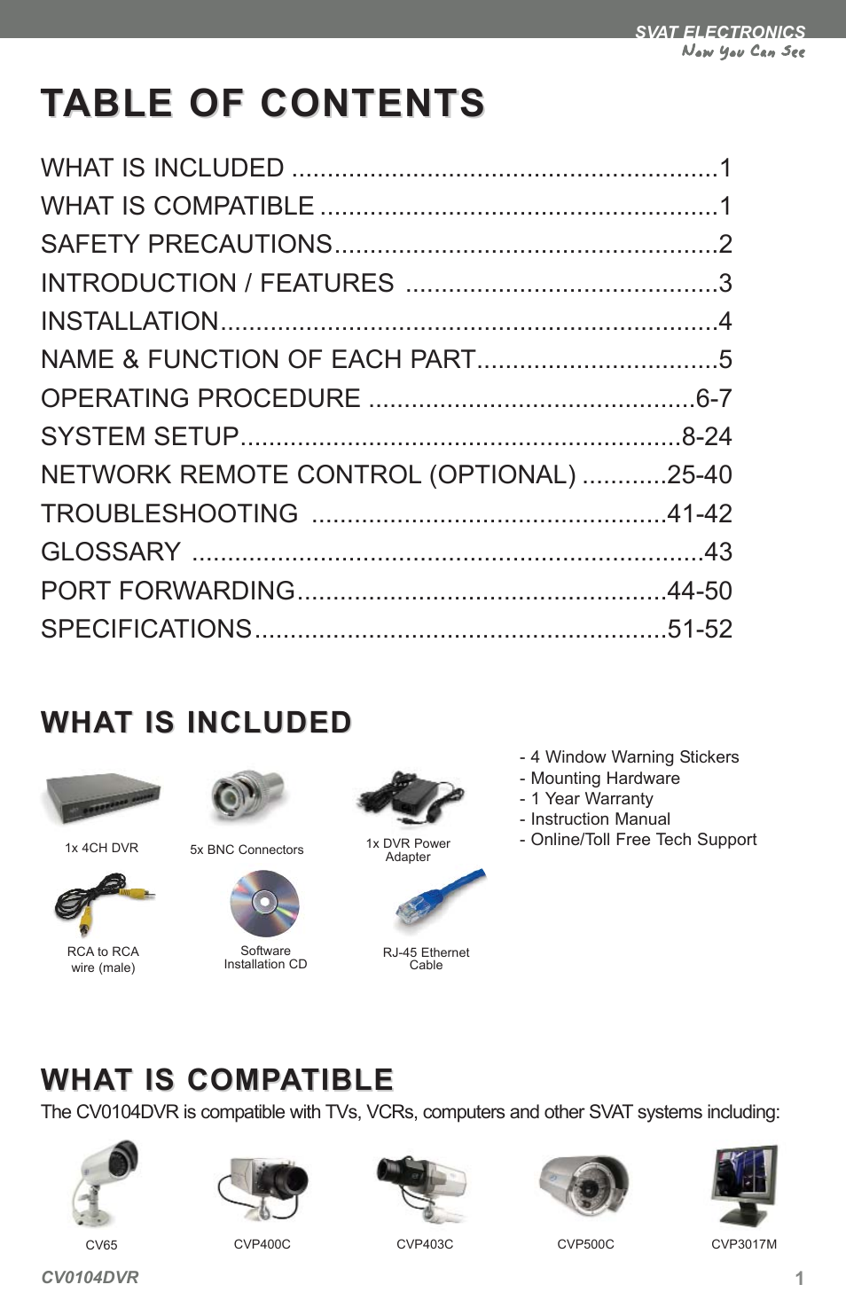 Table of contents able of contents | SVAT Electronics CV0104DVR User Manual | Page 4 / 60