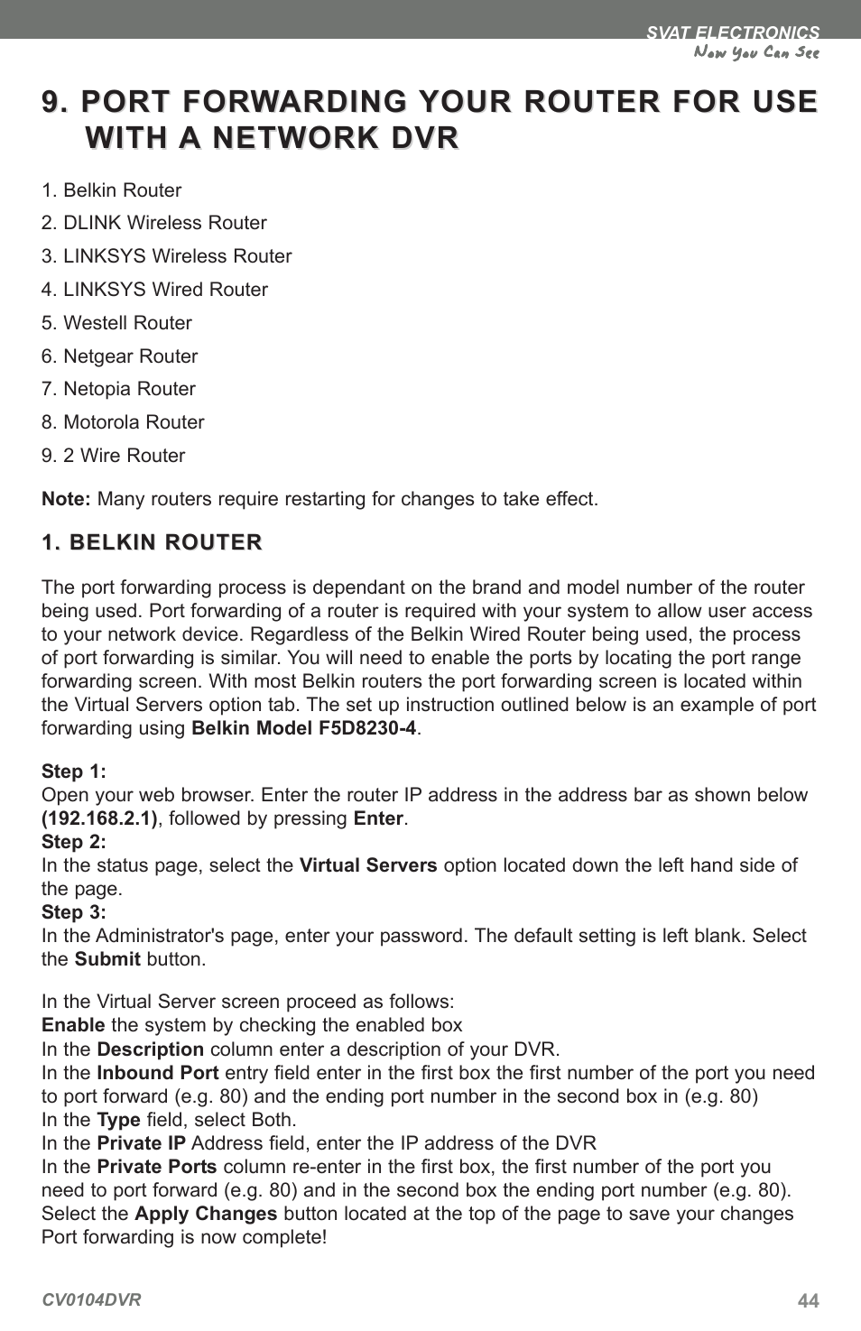 Port for | SVAT Electronics CV0104DVR User Manual | Page 47 / 60