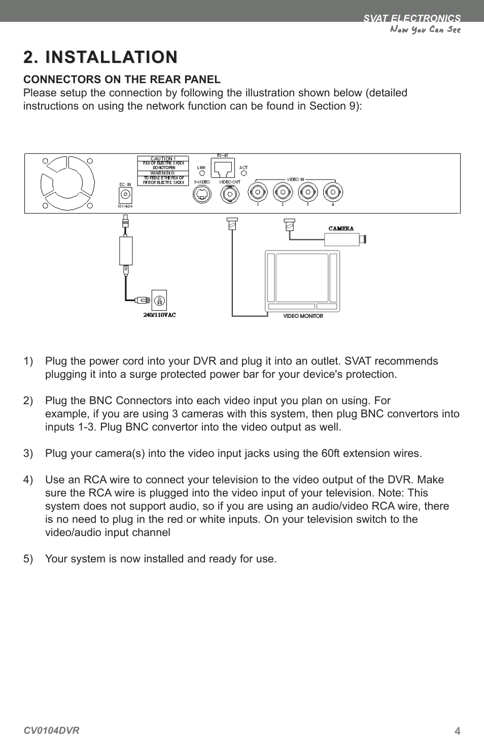 Inst, Inst alla alla tion tion | SVAT Electronics CV0104DVR User Manual | Page 7 / 60