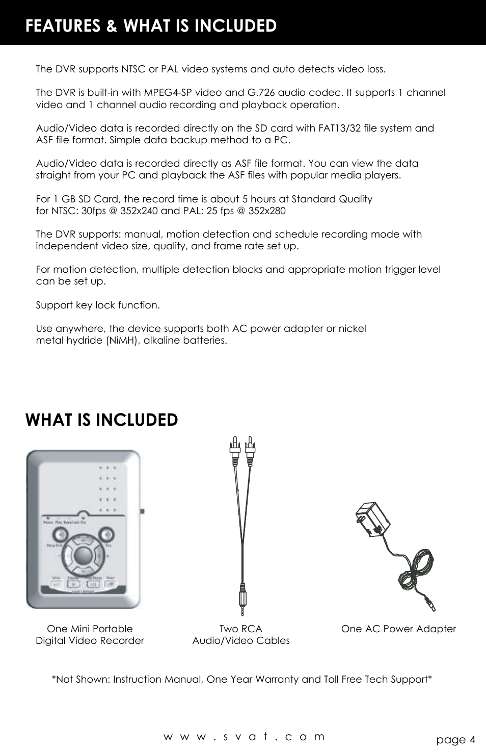 Features & what is included, What is included | SVAT Electronics CVP800 User Manual | Page 4 / 20