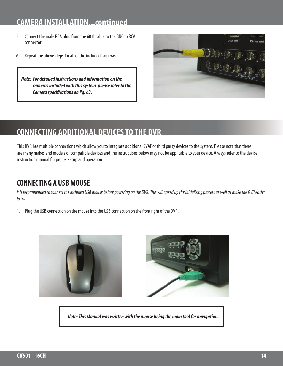 Connecting a usb mouse | SVAT Electronics CV501 - 16CH User Manual | Page 14 / 78