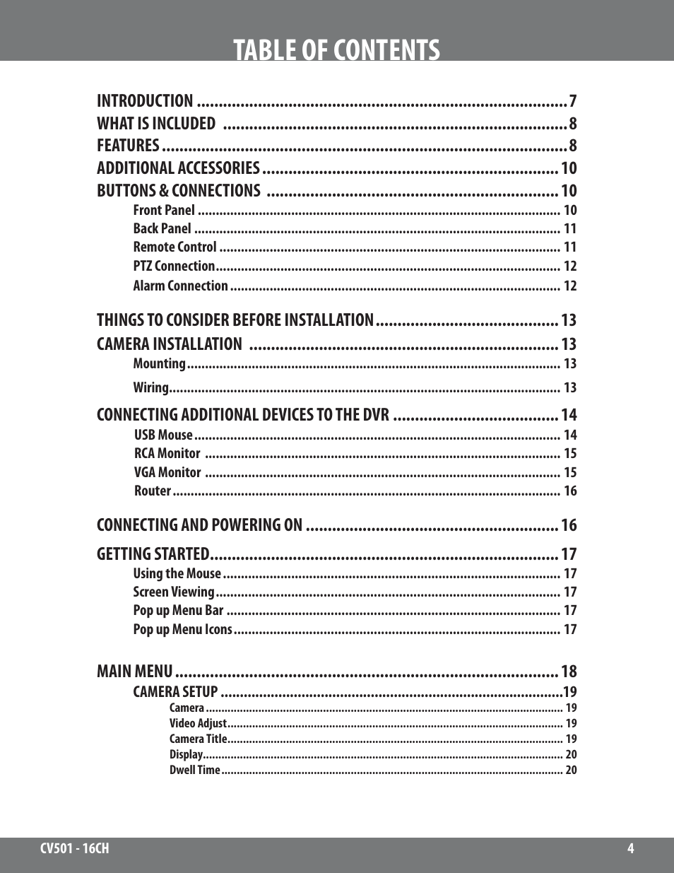SVAT Electronics CV501 - 16CH User Manual | Page 4 / 78