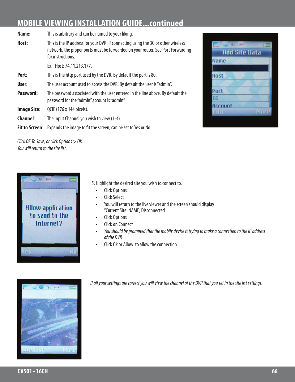 Mobile viewing installation guide...continued | SVAT Electronics CV501 - 16CH User Manual | Page 66 / 78