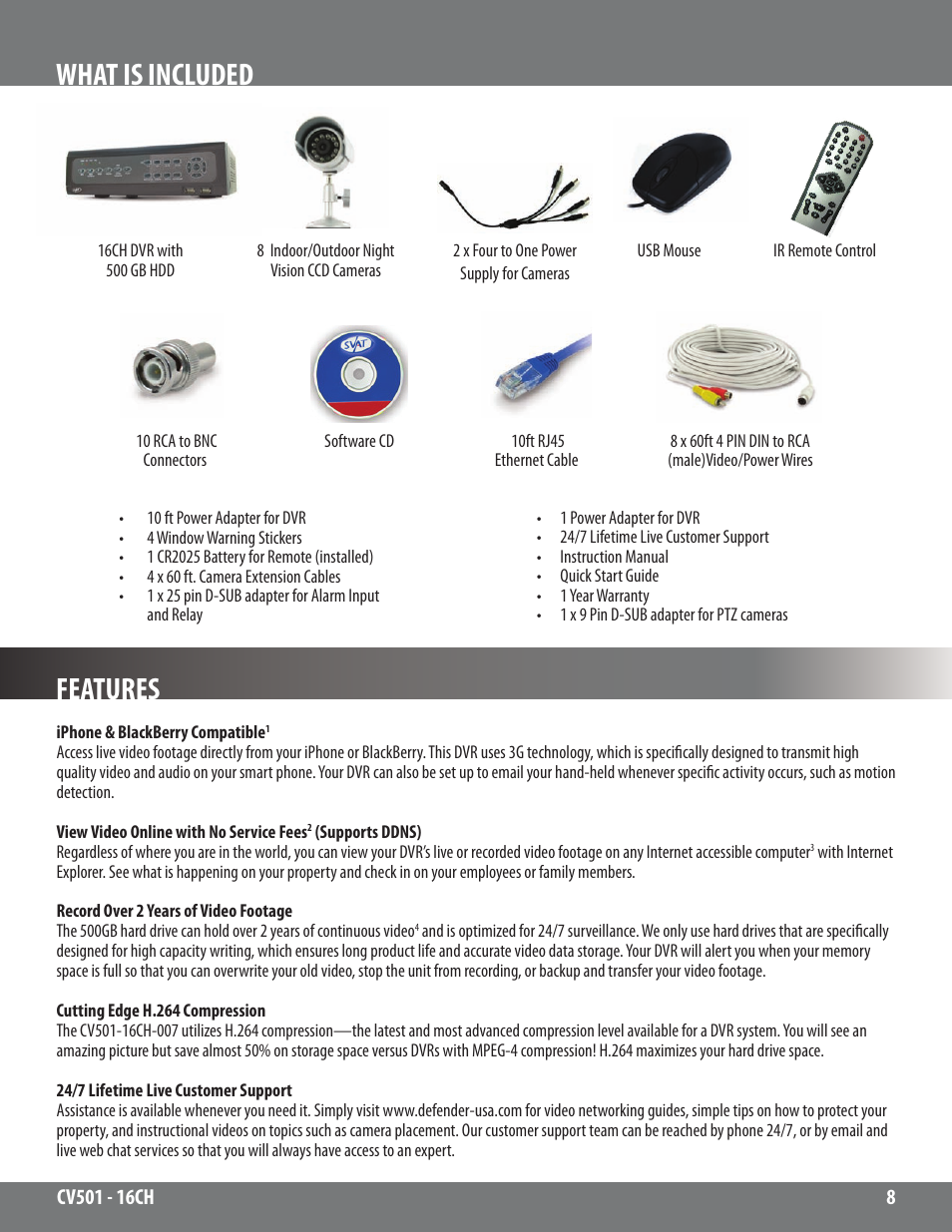 Features what is included | SVAT Electronics CV501 - 16CH User Manual | Page 8 / 78
