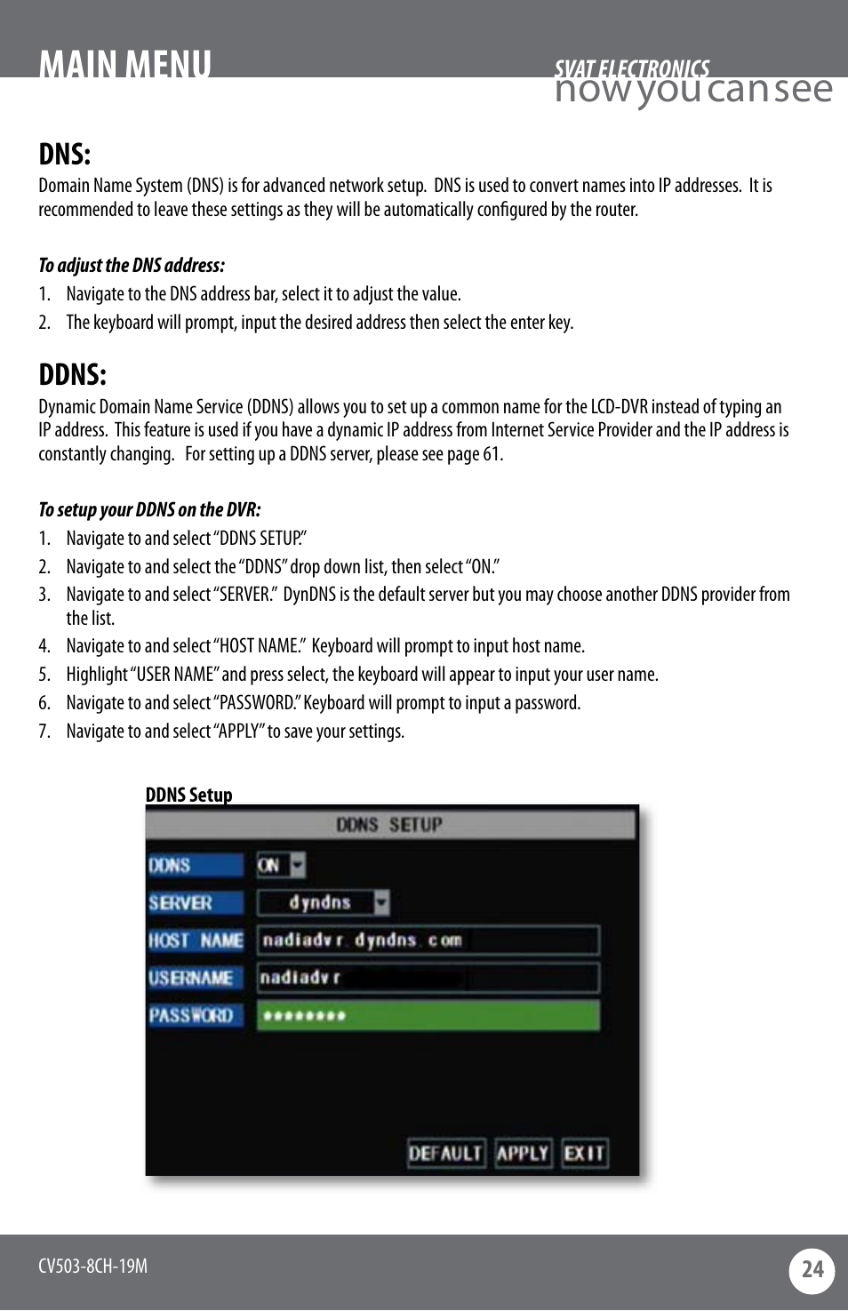 Now you can see main menu, Ddns | SVAT Electronics CV503-8CH User Manual | Page 27 / 91