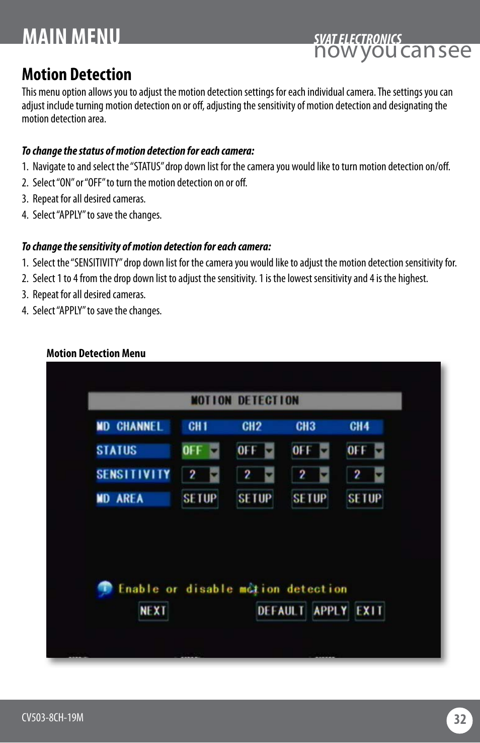 Now you can see main menu, Motion detection | SVAT Electronics CV503-8CH User Manual | Page 35 / 91