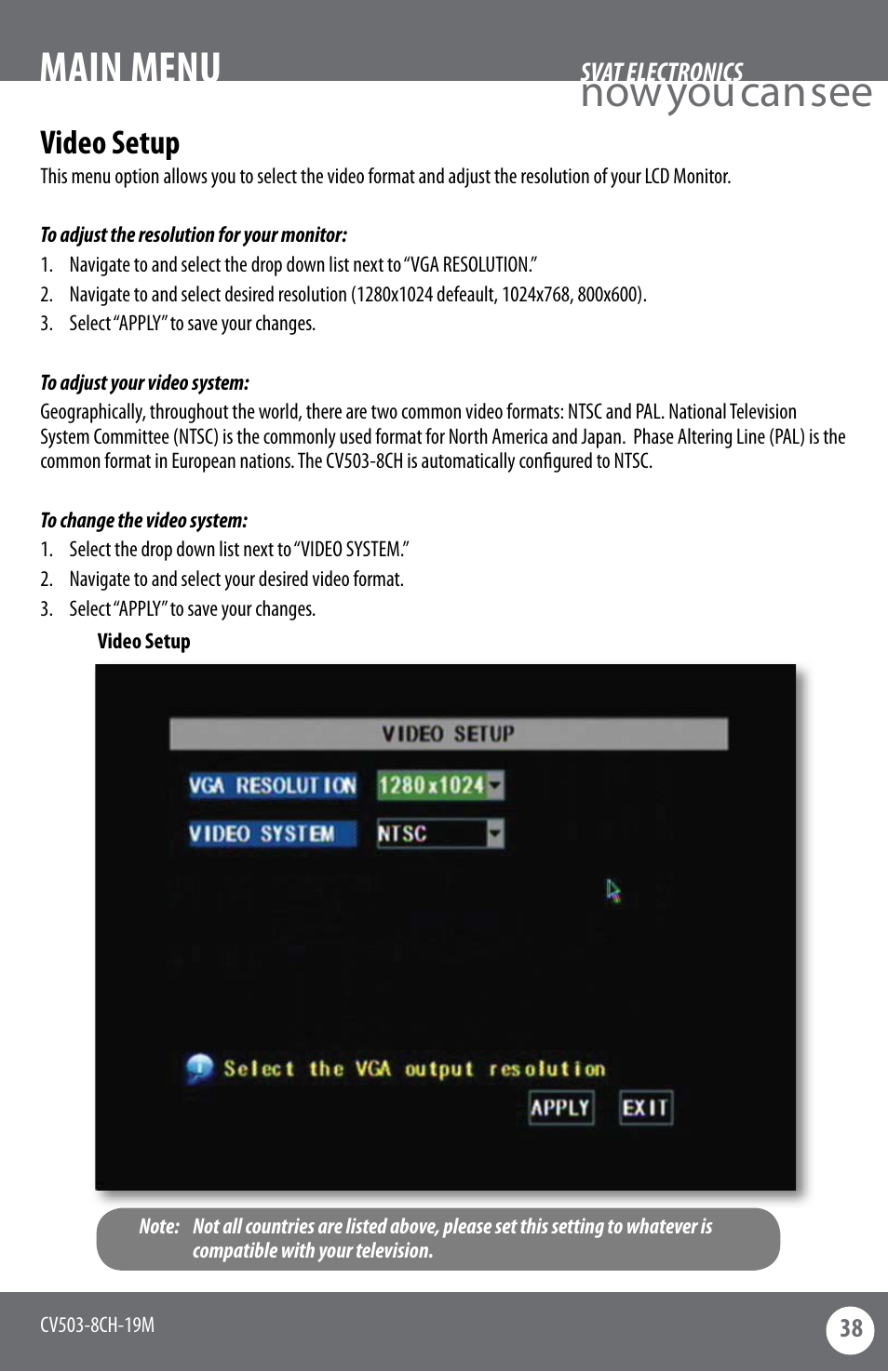 Now you can see, Main menu, Video setup | SVAT Electronics CV503-8CH User Manual | Page 41 / 91