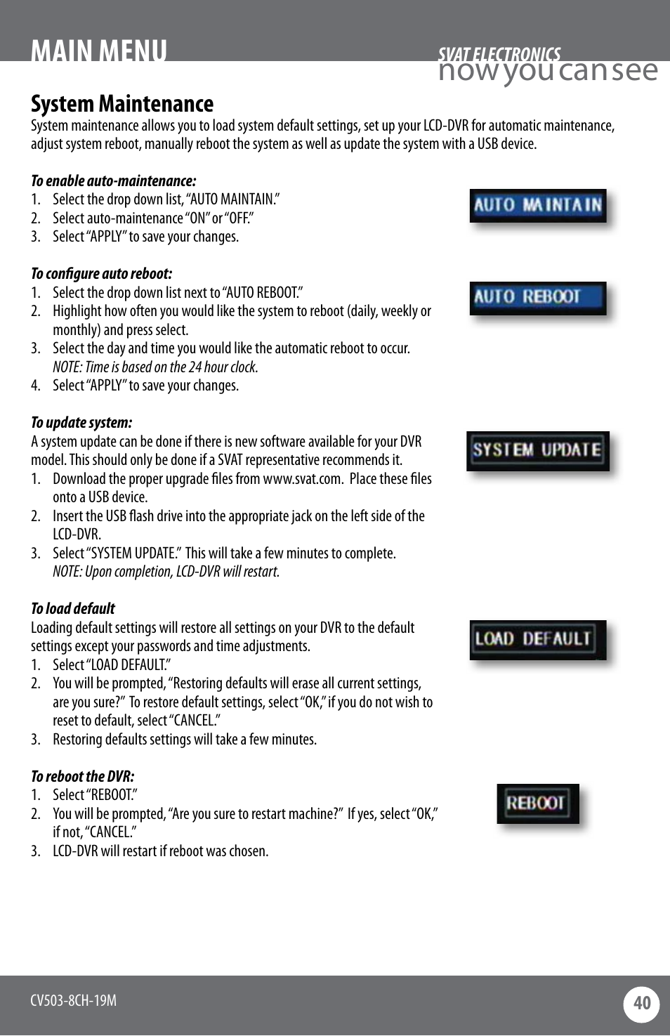 Now you can see main menu, System maintenance | SVAT Electronics CV503-8CH User Manual | Page 43 / 91