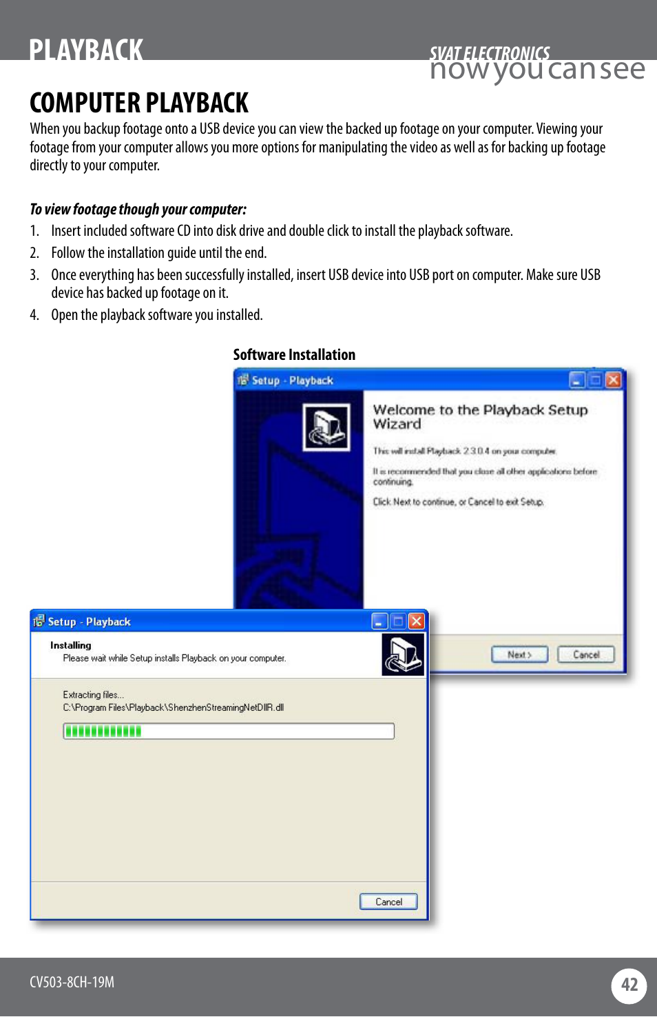 Now you can see, Playback, Computer playback | SVAT Electronics CV503-8CH User Manual | Page 45 / 91
