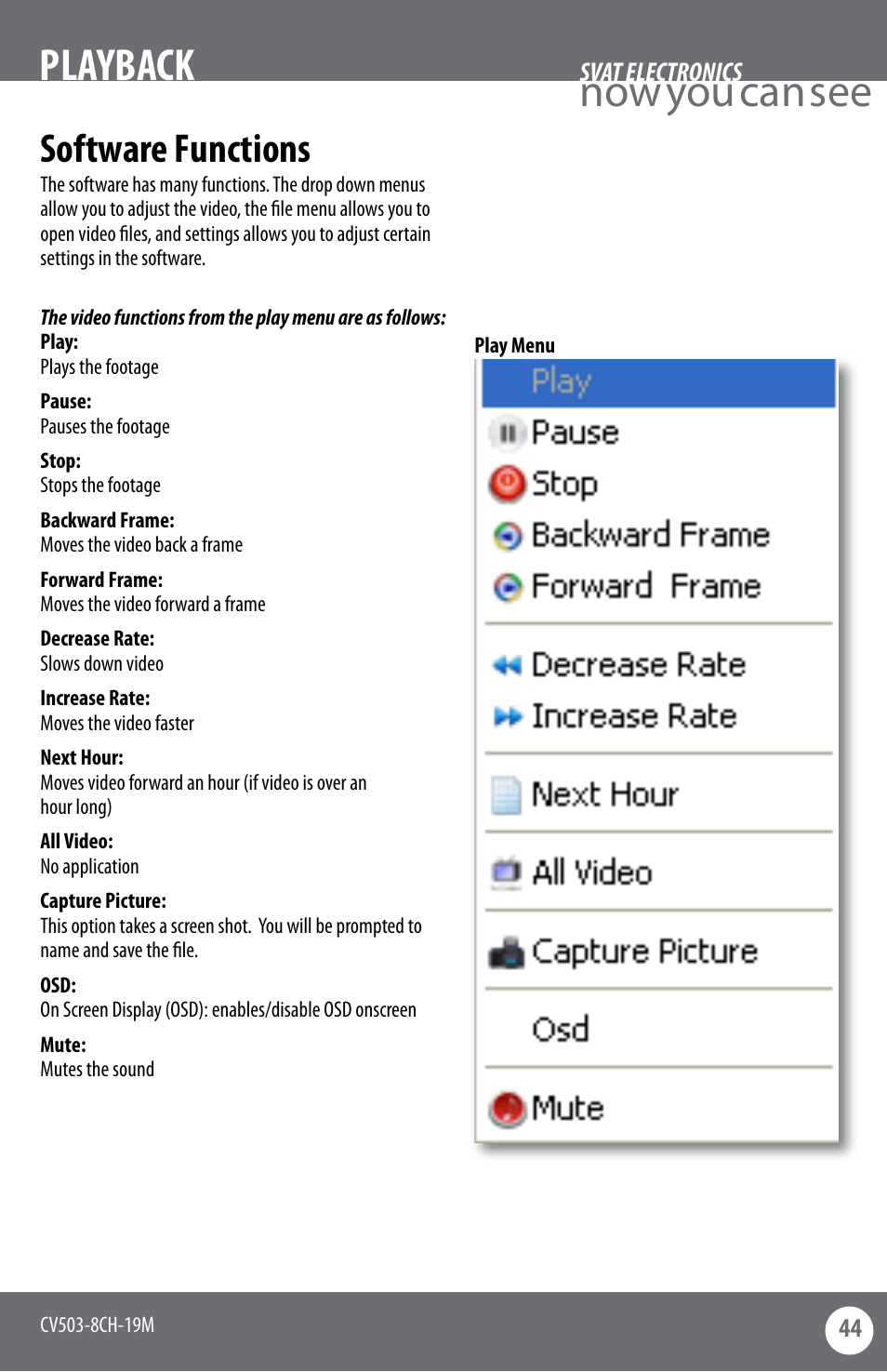 Now you can see, Playback, Software functions | SVAT Electronics CV503-8CH User Manual | Page 47 / 91
