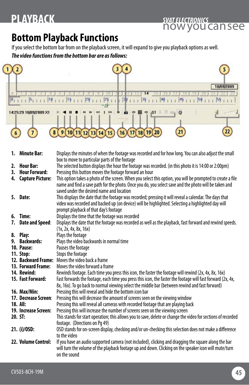Now you can see, Playback, Bottom playback functions | SVAT Electronics CV503-8CH User Manual | Page 48 / 91