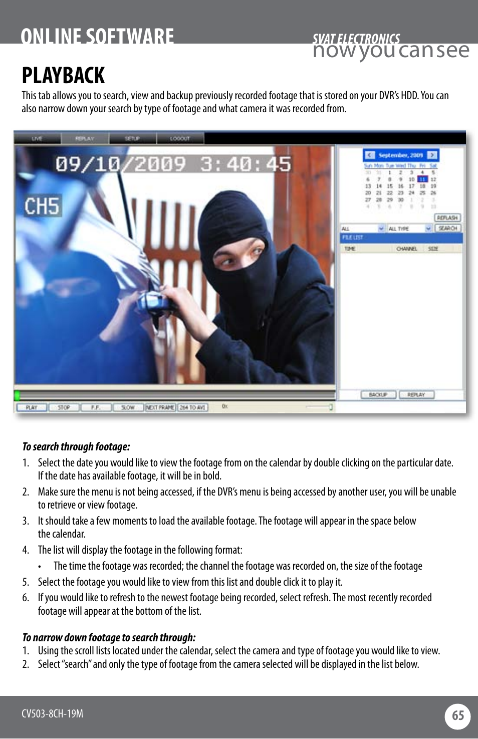 Now you can see online software, Playback | SVAT Electronics CV503-8CH User Manual | Page 68 / 91