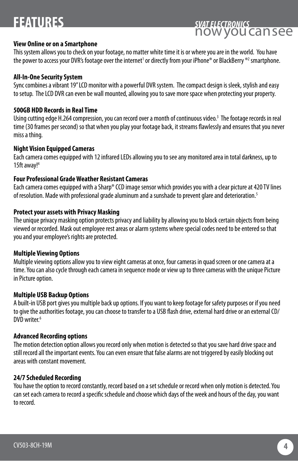 Now you can see features, 4svat electronics | SVAT Electronics CV503-8CH User Manual | Page 7 / 91