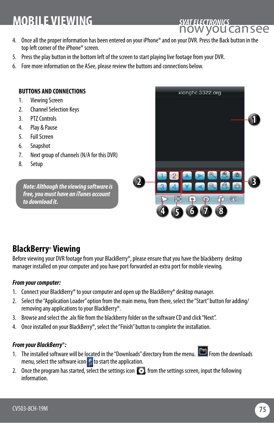 Now you can see, Mobile viewing, Blackberry | Viewing | SVAT Electronics CV503-8CH User Manual | Page 78 / 91