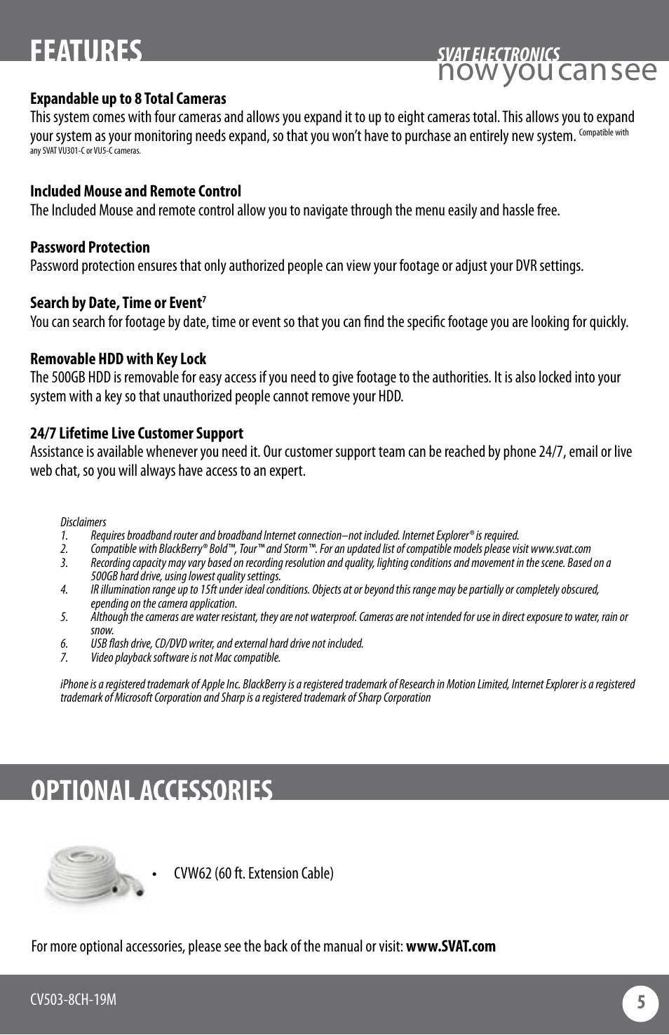Now you can see features, Optional accessories, 5svat electronics | SVAT Electronics CV503-8CH User Manual | Page 8 / 91