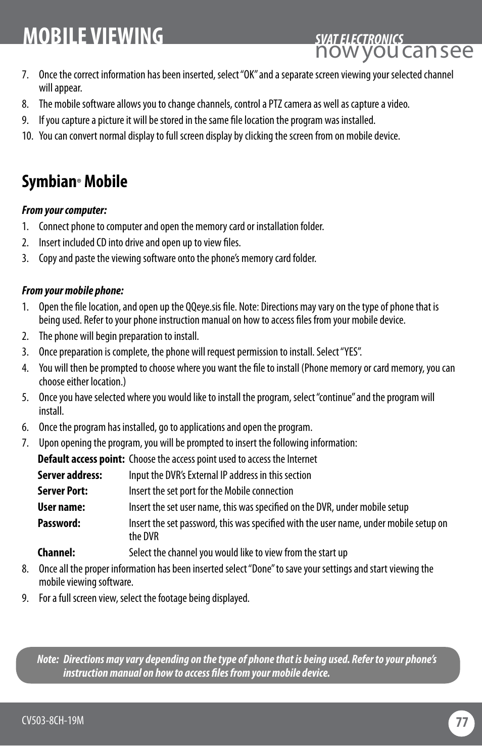 Now you can see, Mobile viewing, Symbian | Mobile | SVAT Electronics CV503-8CH User Manual | Page 80 / 91