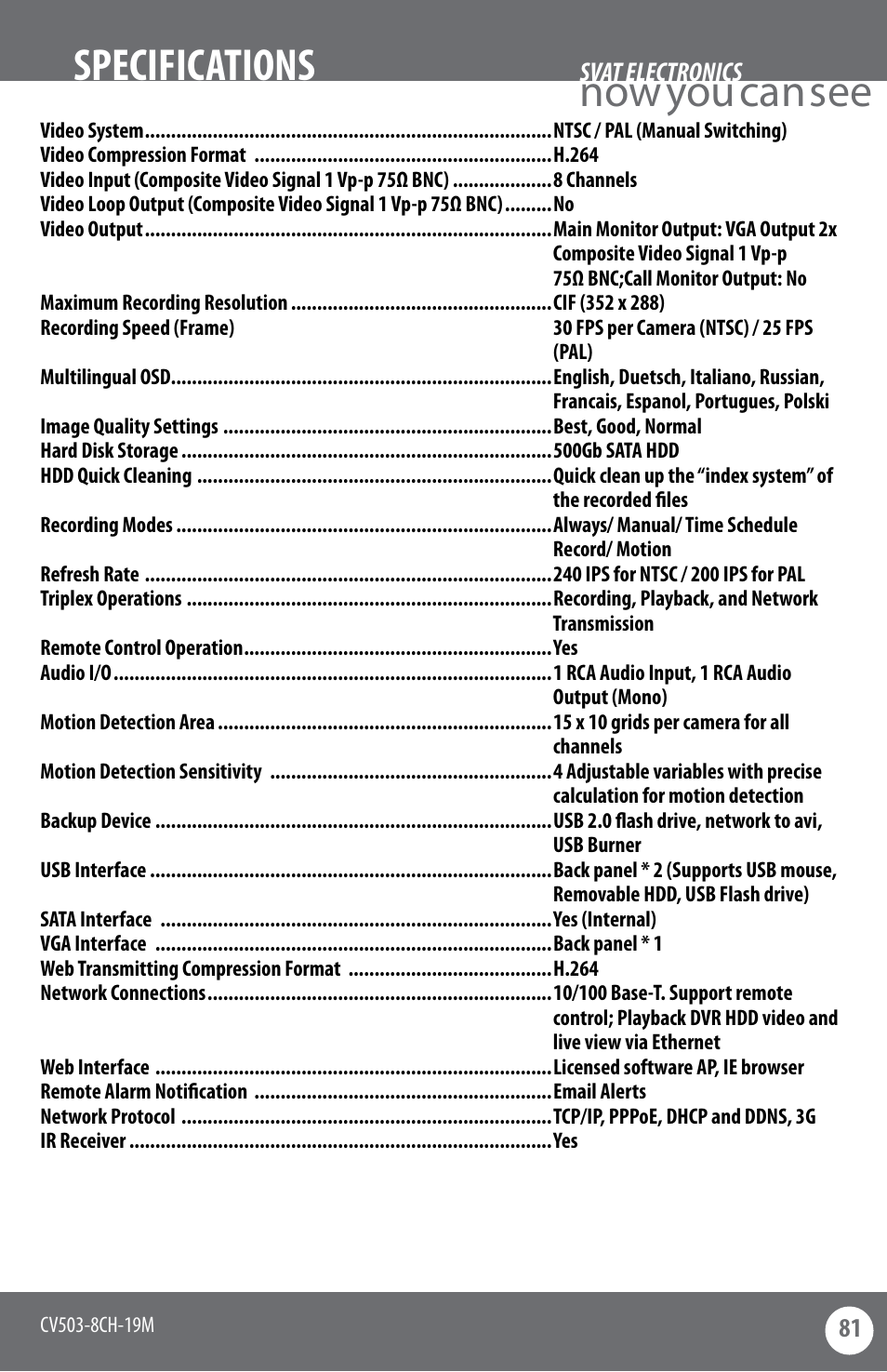 Now you can see specifications | SVAT Electronics CV503-8CH User Manual | Page 84 / 91