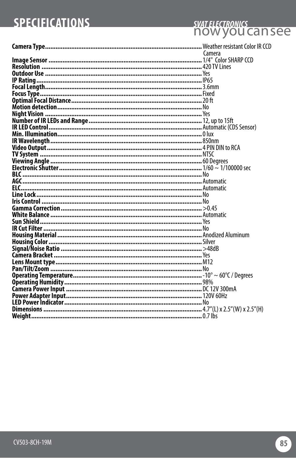 Now you can see, Specifications | SVAT Electronics CV503-8CH User Manual | Page 88 / 91