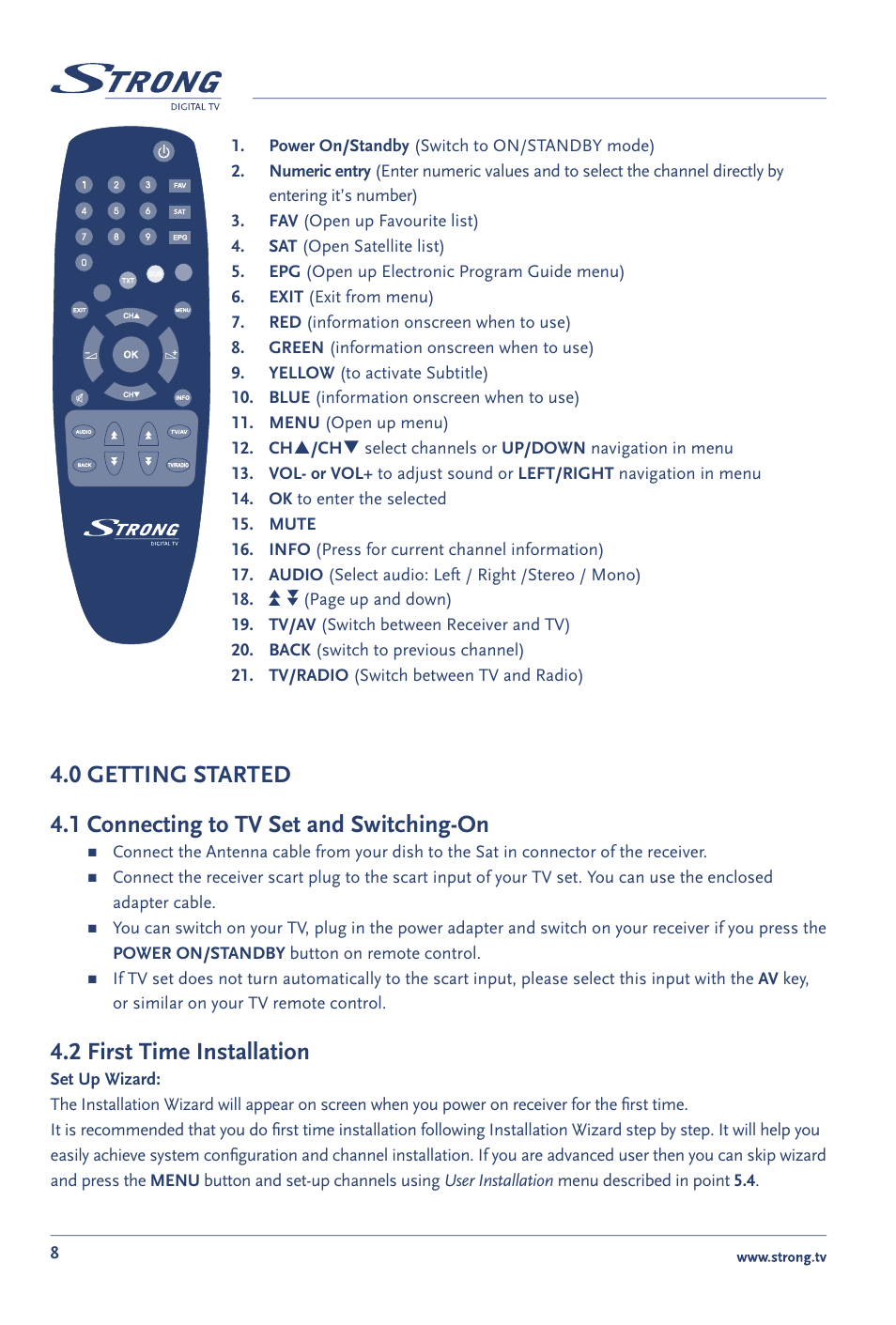 2 first time installation | Strong Enterprises SRT 60 User Manual | Page 11 / 21