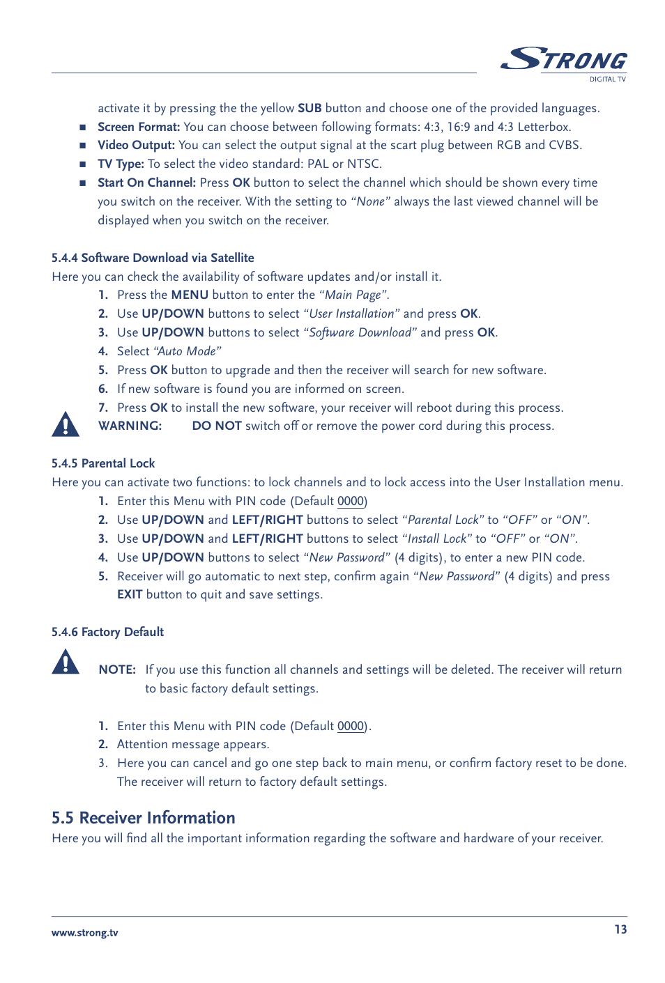 5 receiver information | Strong Enterprises SRT 60 User Manual | Page 16 / 21