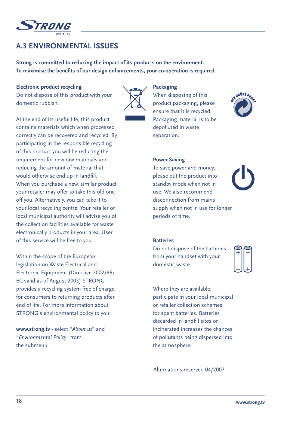A.3 environmental issues | Strong Enterprises SRT 60 User Manual | Page 21 / 21