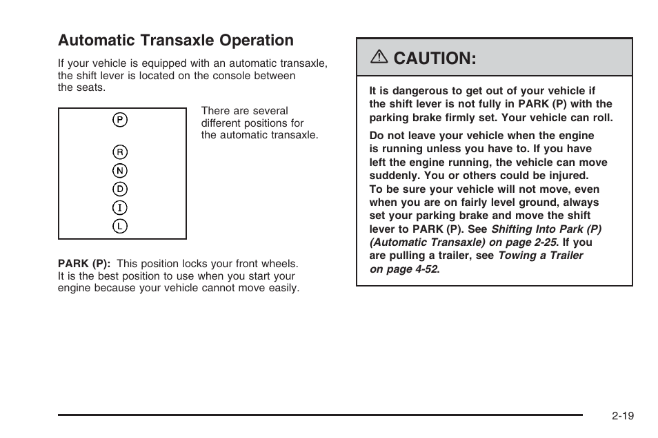 Automatic transaxle operation, Automatic transaxle operation -19, Caution | Saturn 2006 Vue User Manual | Page 101 / 412