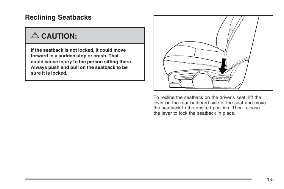 Reclining seatbacks, Reclining seatbacks -5, Caution | Saturn 2006 Vue User Manual | Page 11 / 412