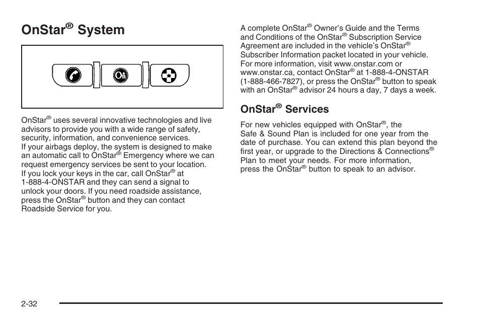 Onstar® system, Onstar, System | System -32, Services | Saturn 2006 Vue User Manual | Page 114 / 412