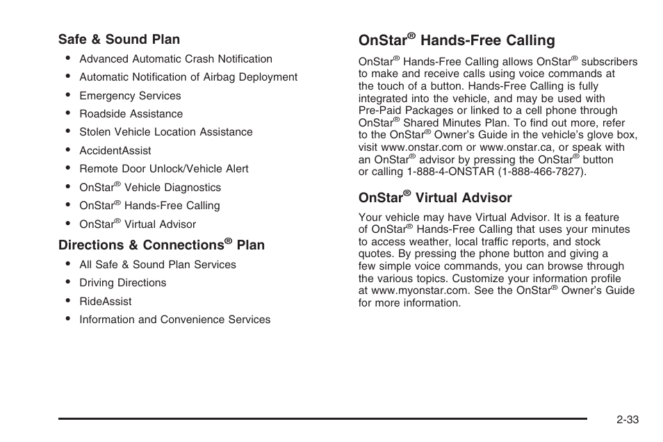 Onstar, Hands-free calling | Saturn 2006 Vue User Manual | Page 115 / 412