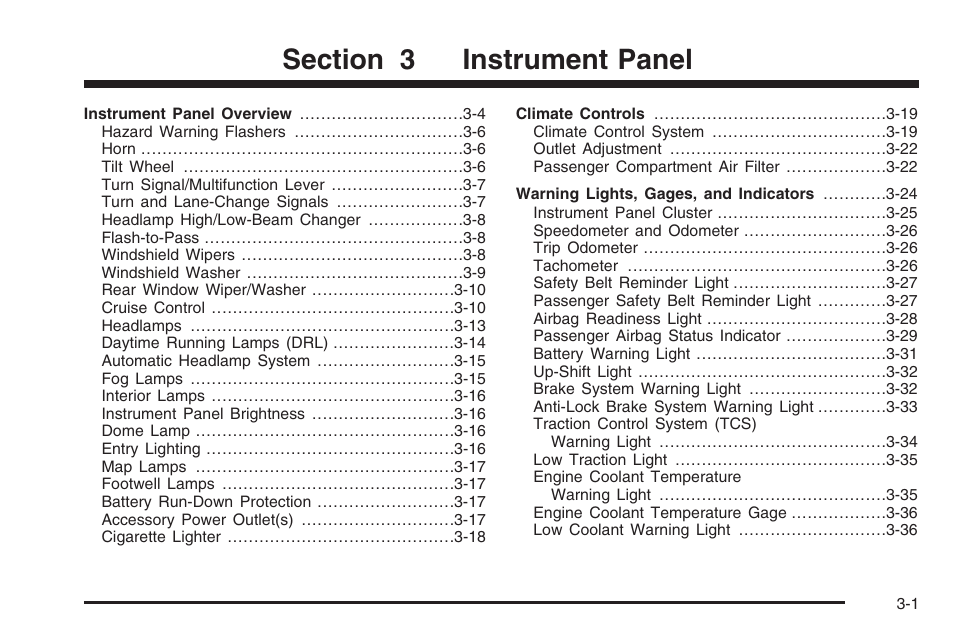 Instrument panel, Instrument panel -1 | Saturn 2006 Vue User Manual | Page 121 / 412
