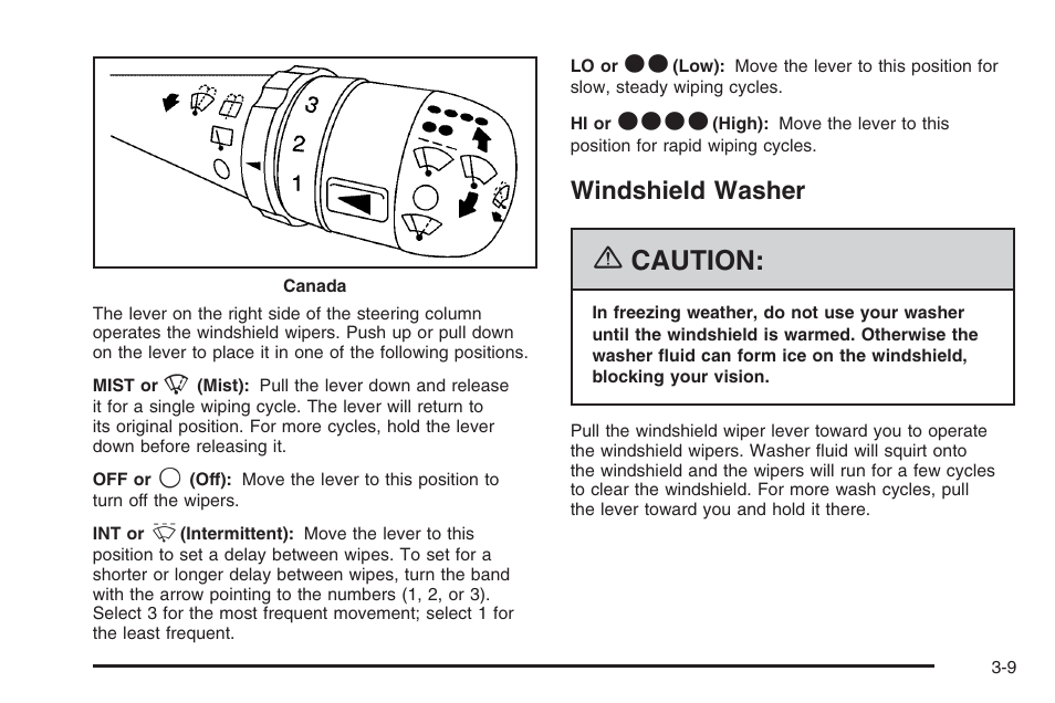 Windshield washer, Windshield washer -9, Caution | Saturn 2006 Vue User Manual | Page 129 / 412
