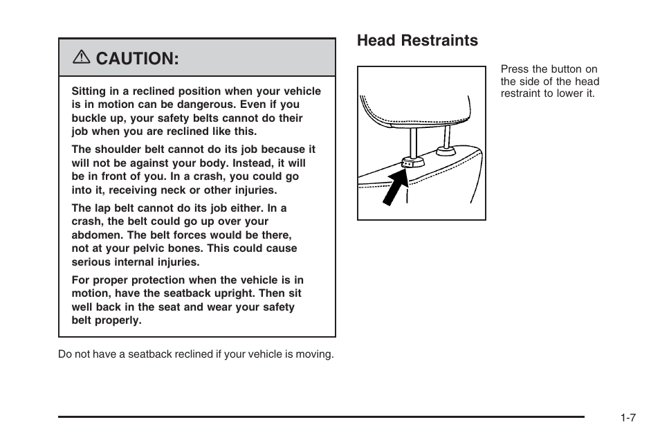 Head restraints, Head restraints -7, Caution | Saturn 2006 Vue User Manual | Page 13 / 412