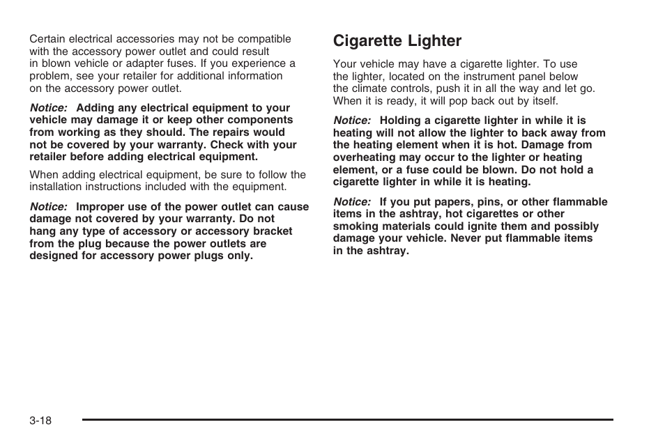 Cigarette lighter, Cigarette lighter -18 | Saturn 2006 Vue User Manual | Page 138 / 412