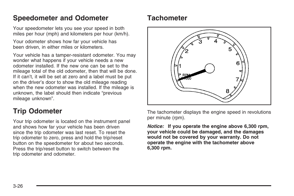 Speedometer and odometer, Trip odometer, Tachometer | Saturn 2006 Vue User Manual | Page 146 / 412
