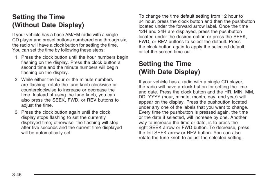 Setting the time (without date display), Setting the time (with date display) | Saturn 2006 Vue User Manual | Page 166 / 412