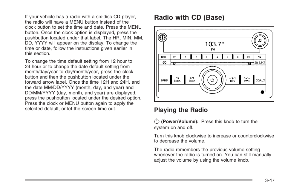 Radio with cd (base), Radio with cd (base) -47 | Saturn 2006 Vue User Manual | Page 167 / 412
