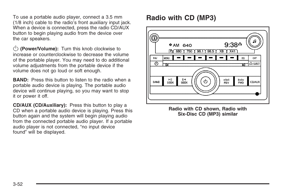 Radio with cd (mp3), Radio with cd (mp3) -52 | Saturn 2006 Vue User Manual | Page 172 / 412