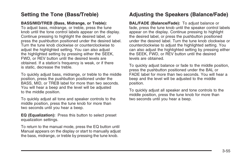 Setting the tone (bass/treble), Adjusting the speakers (balance/fade) | Saturn 2006 Vue User Manual | Page 175 / 412