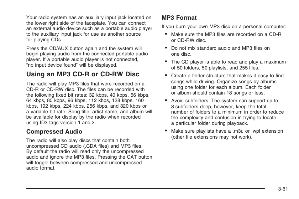 Using an mp3 cd-r or cd-rw disc | Saturn 2006 Vue User Manual | Page 181 / 412