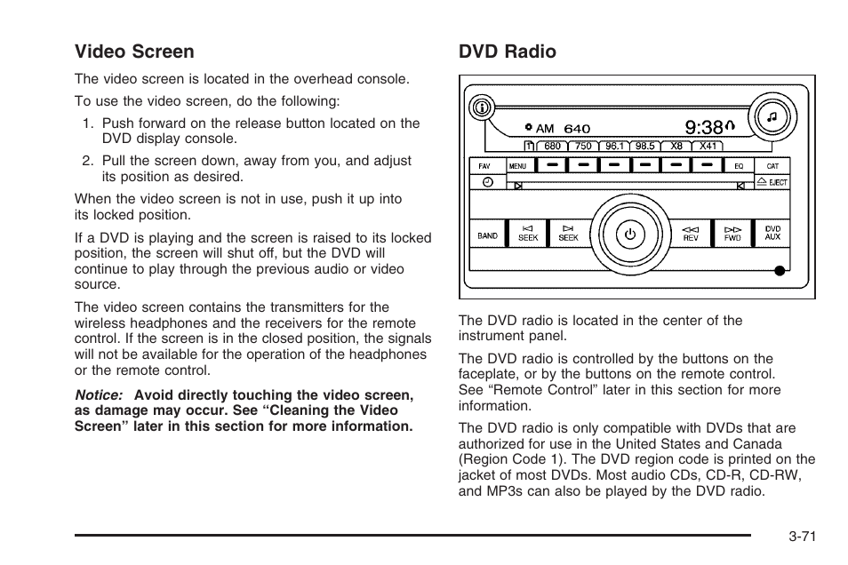 Video screen, Dvd radio | Saturn 2006 Vue User Manual | Page 191 / 412