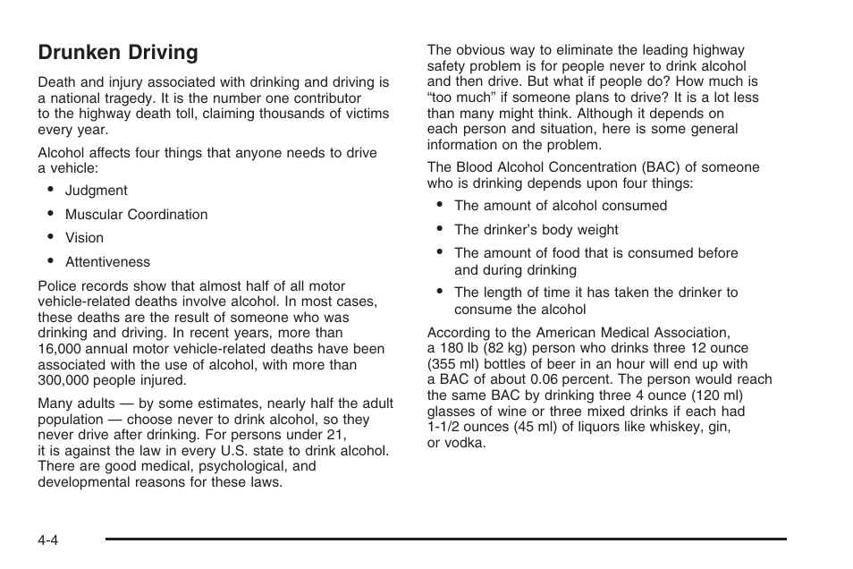 Drunken driving, Drunken driving -4 | Saturn 2006 Vue User Manual | Page 206 / 412